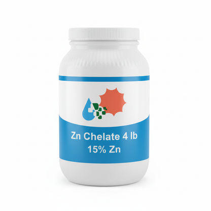 Zinc EDTA chelate 15% Zn 4 lb white resealable screw-top jar with Custom Hydro Nutrients logo
