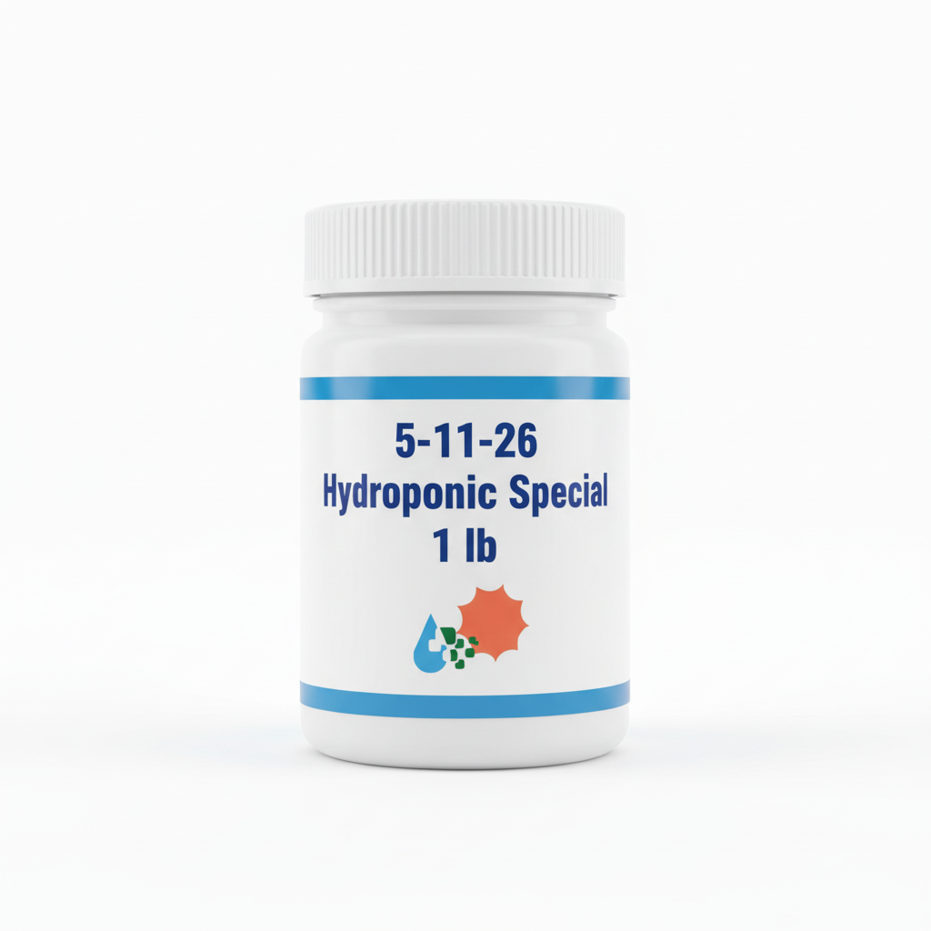 5-11-26 Hydroponic Special fertilizer 1 lb white plastic jar — chelated trace elements, for hydroponics, tomatoes, cucumbers, lettuce