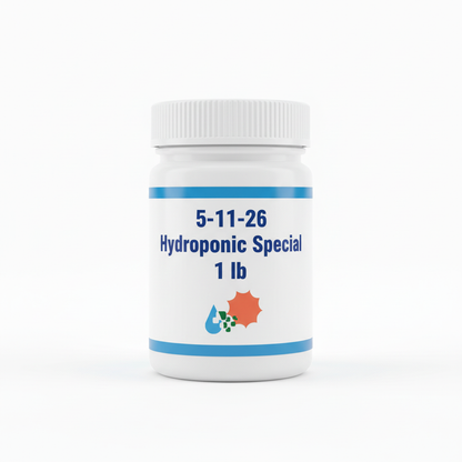 5-11-26 Hydroponic Special fertilizer 1 lb white plastic jar — chelated trace elements, for hydroponics, tomatoes, cucumbers, lettuce