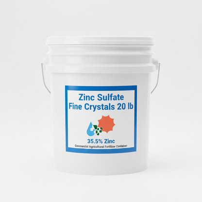 Zinc sulfate monohydrate 20 lb white resealable plastic pail with Custom Hydro Nutrients logo