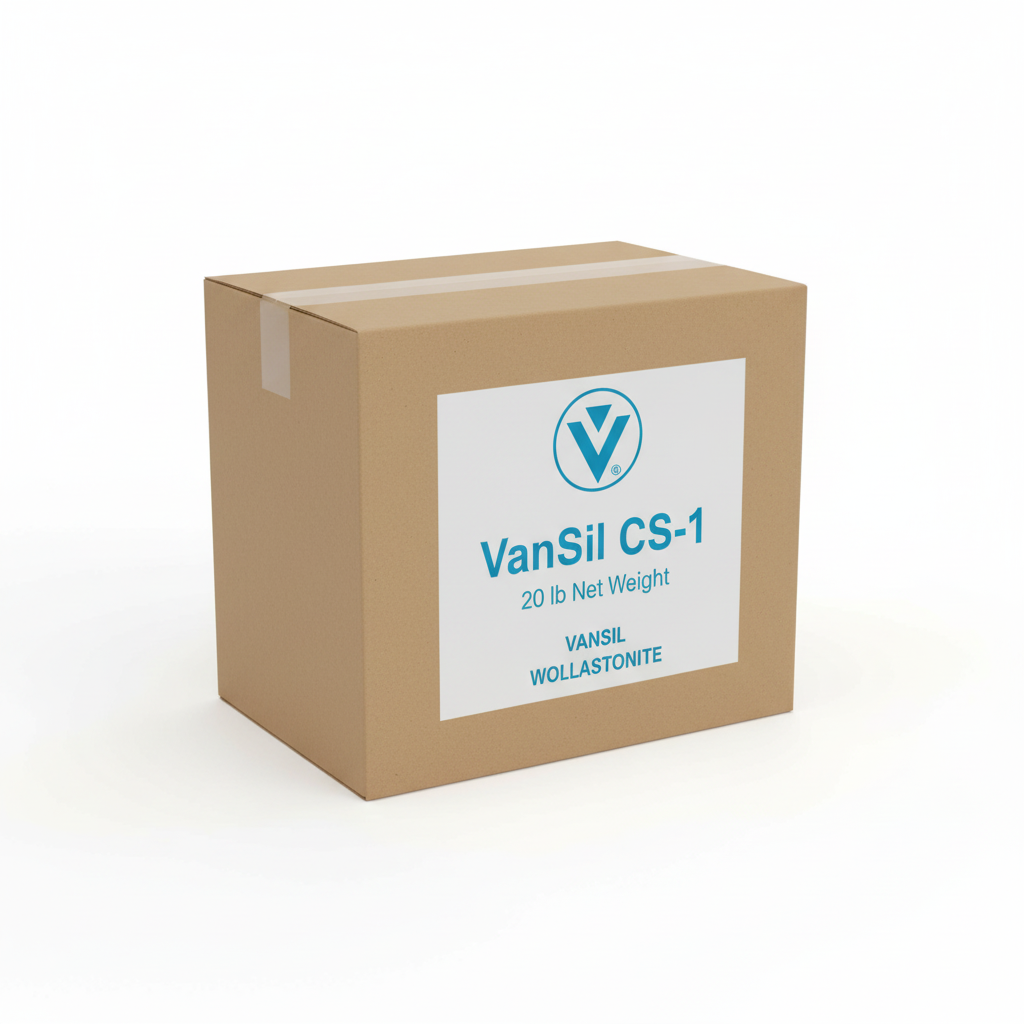 VanSil CS-1 wollastonite calcium silicate 20 lb brown kraft cardboard box