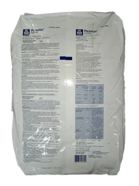 Rexolin Iron Chelate 11% DTPA 55lb. bag backside
