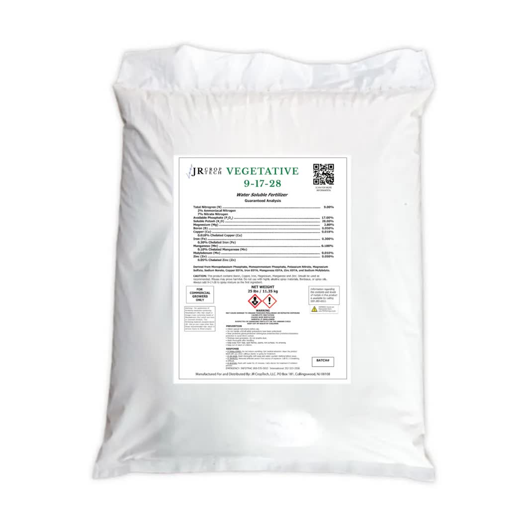 JR Croptech Vegetative Mix 9-17-28 Water Soluble Fertilizer - 25 Pound
