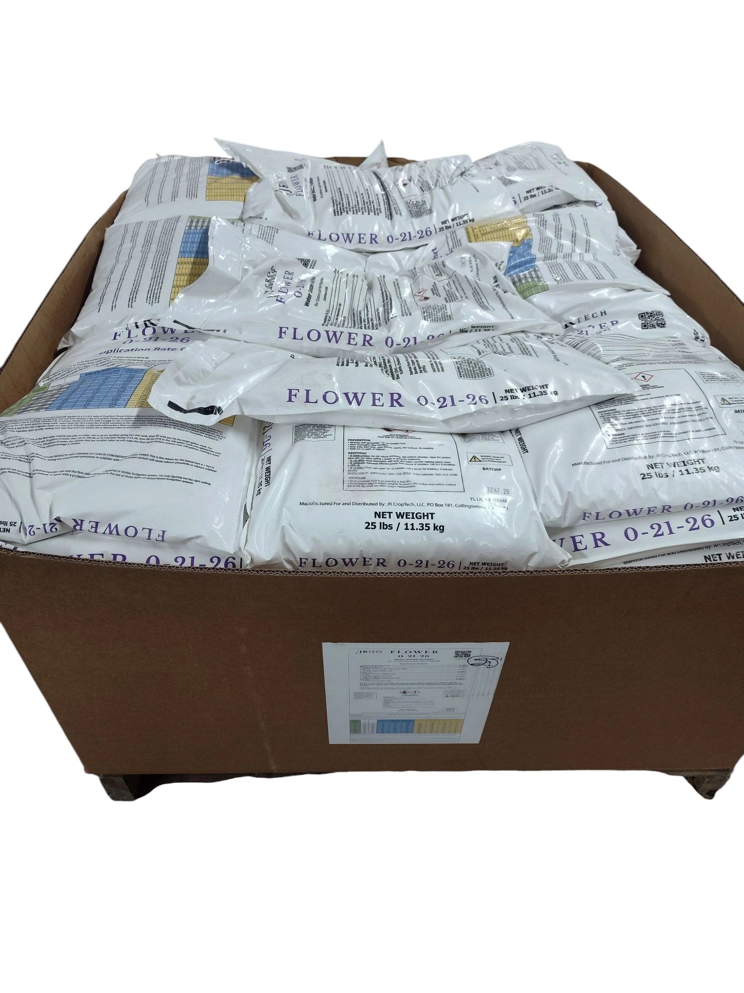 JR Croptech Flower Mix 0-21-26 Water Soluble Fertilizer - 80 x 25 lb. bags
