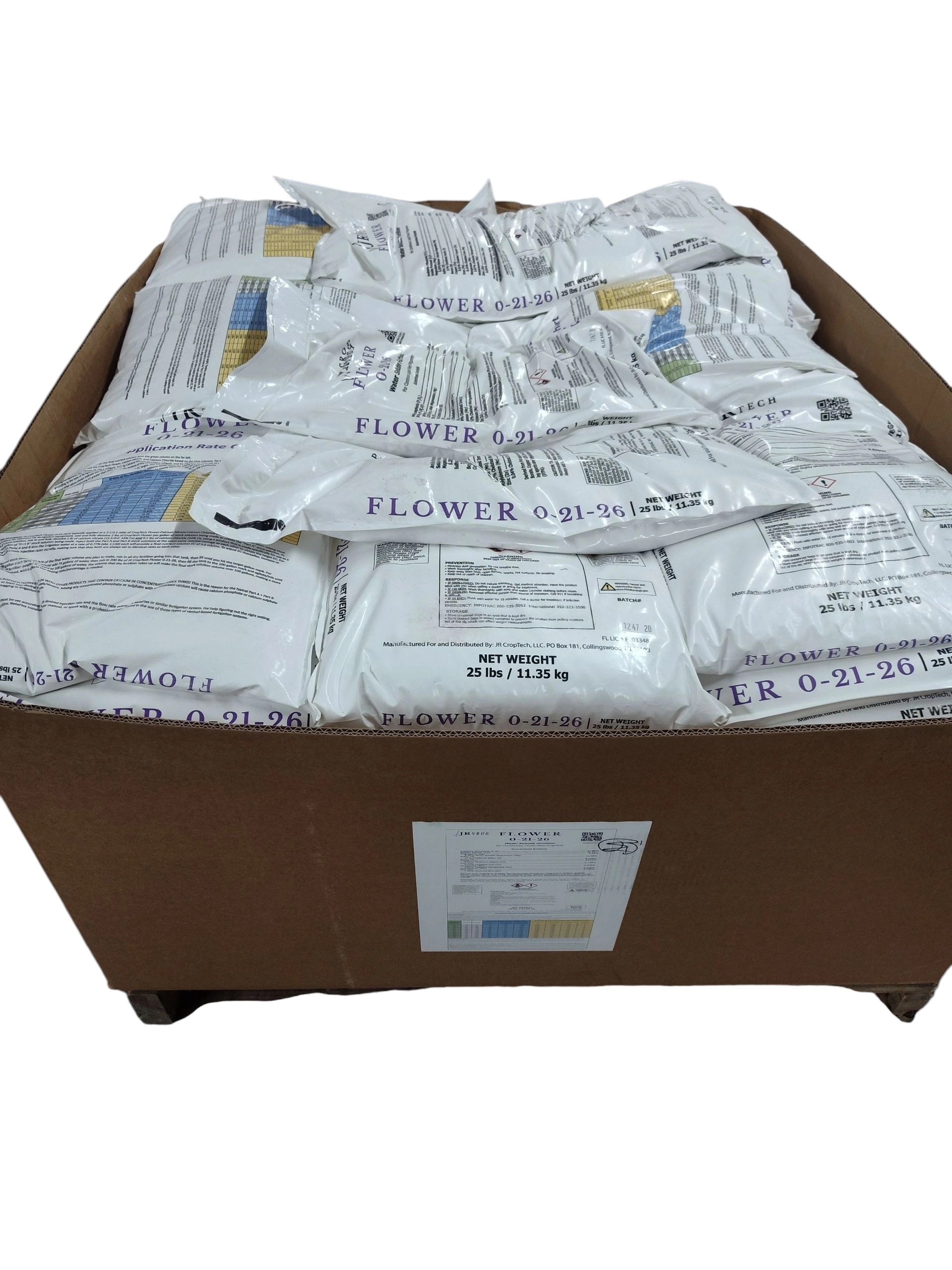 JR Croptech Flower Mix 0-21-26 Water Soluble Fertilizer - 80 x 25 lb. bags