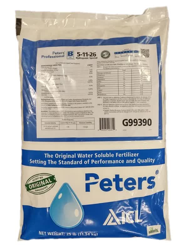 Peters Professional 5-11-26 Hydroponic Special fertilizer 25 lb. old style bag.