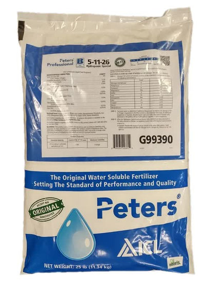 Peters Professional 5-11-26 Hydroponic Special fertilizer 25 lb. old style bag.