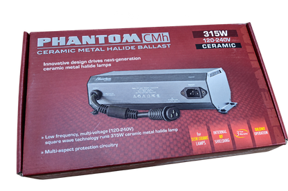 PHANTOM PHBC3151 315W CMH ballast box, English front panel with product illustration and 120–240V rating.