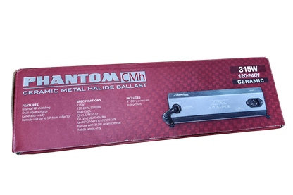PHANTOM PHBC3151 315W CMH ballast box side panel with electrical specifications and power cord information.