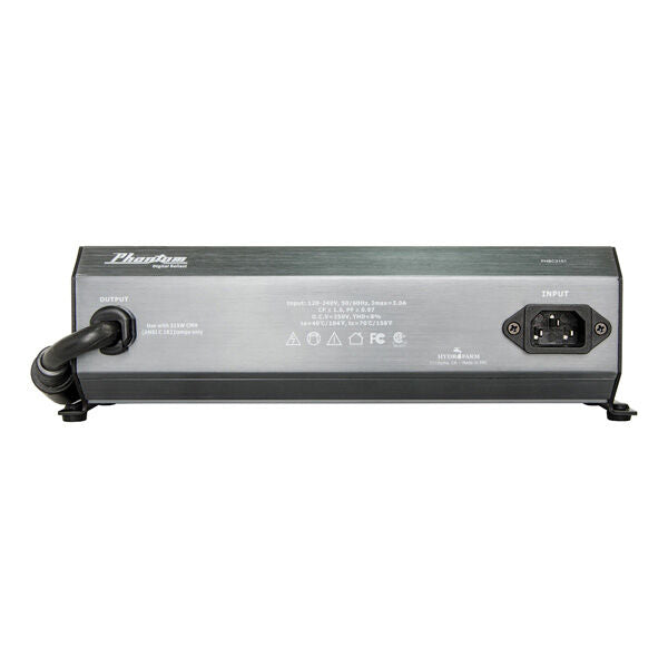 PHANTOM PHBC3151 315W CMH ballast, straight-on view of the lamp output lead and power input socket.