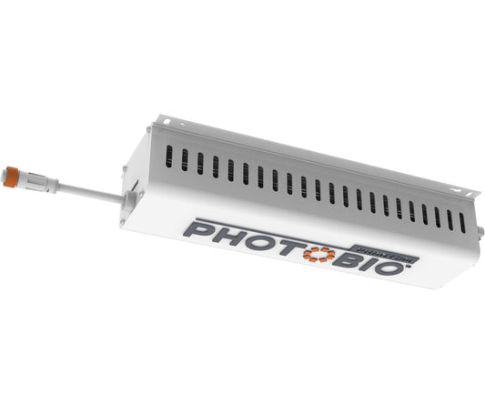 White PHOTOBIO T replacement LED driver with vented housing and cable connectors