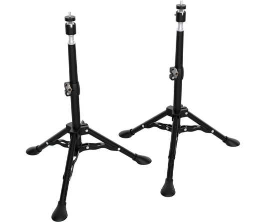 Pair of black PHOTOBIO IU tripod stands with adjustable posts and rubber feet