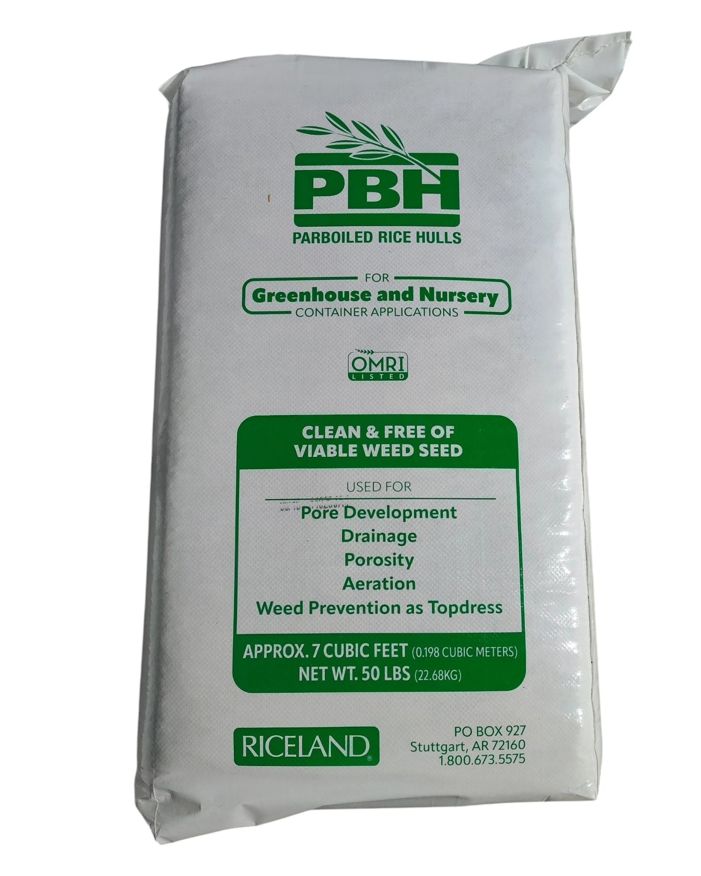 Bag of Parboiled Rice Hulls with PBH branding on a white background
