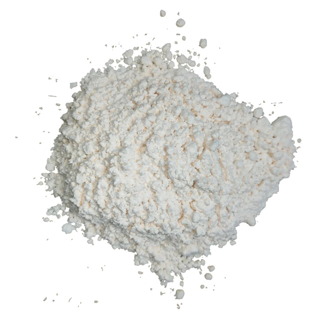 Pile of white SOP 3IX 0-0-53 fertilizer powder on a white background