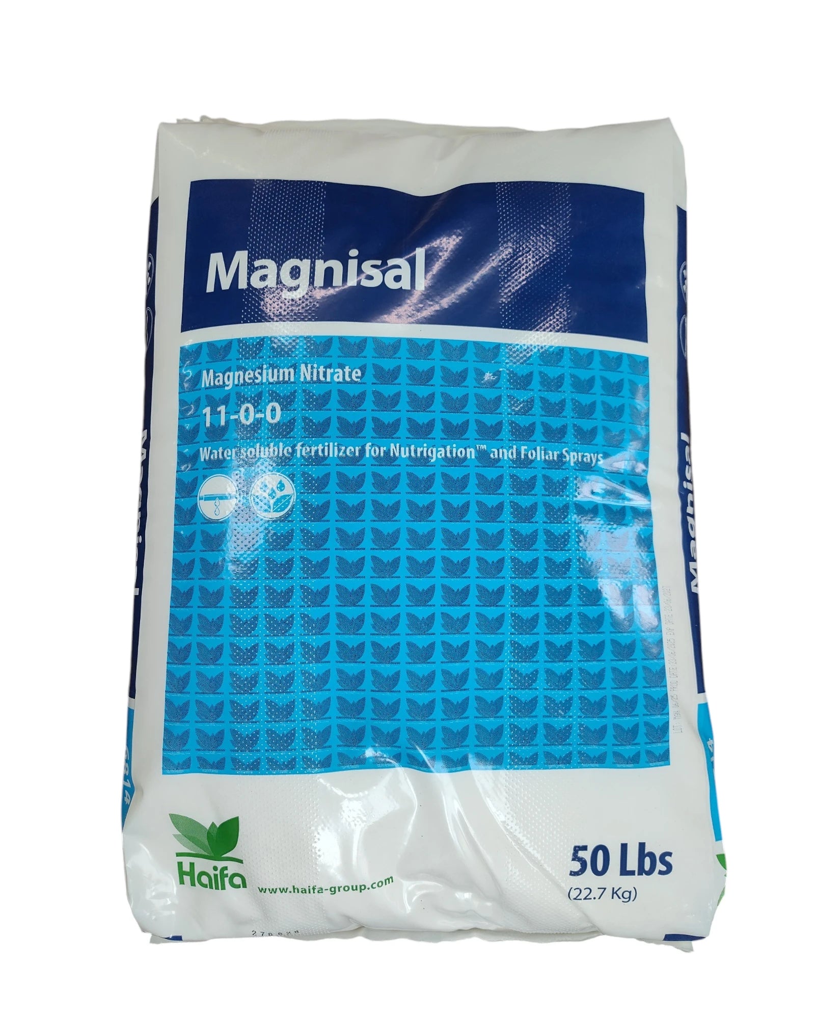 Haifa Magnisal magnesium nitrate 11-0-0 fertilizer 50 lb bag on white background