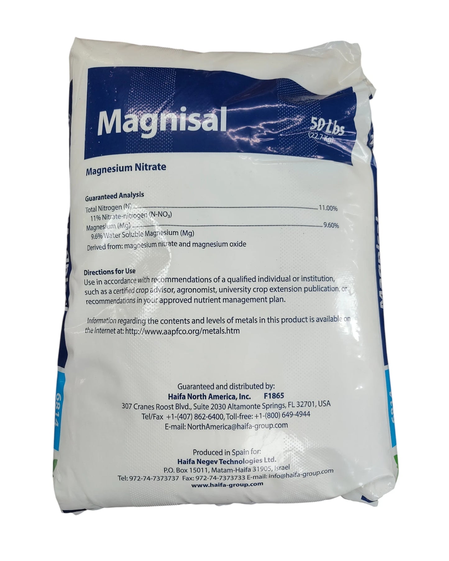 Haifa Magnisal 50 lb bag — magnesium nitrate 11-0-0 water soluble fertilizer for hydroponics and fertigation