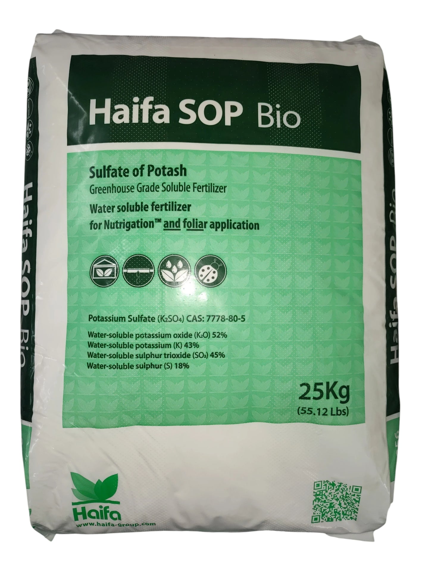 Bag of Haifa SOP Bio Sulfate of Potash fertilizer on a white background
