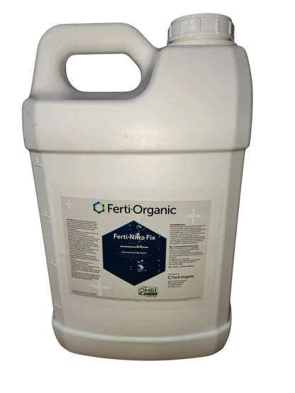 White 2.5 gallon container of Ferti-Organic Ferti-Nitro Fix  label on a white background jug