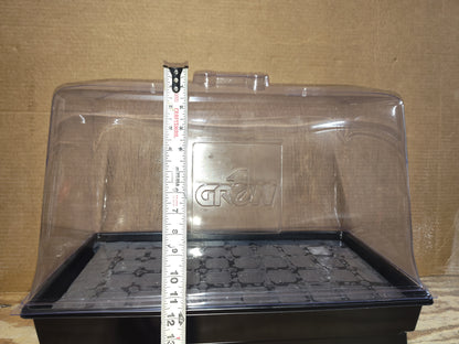 Twelve inch tall clear plastic propagation dome with height reference.