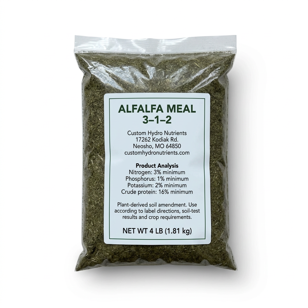 Updated 4 lb alfalfa meal bag based on the actual packaging, with a new 3-1-2 label