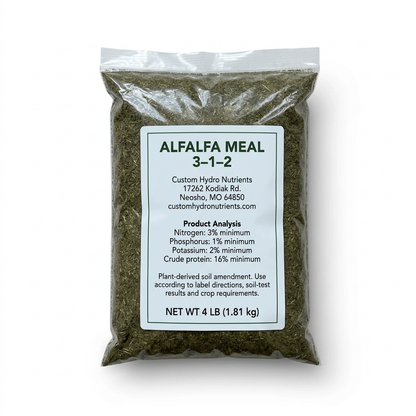 Updated 4 lb alfalfa meal bag based on the actual packaging, with a new 3-1-2 label
